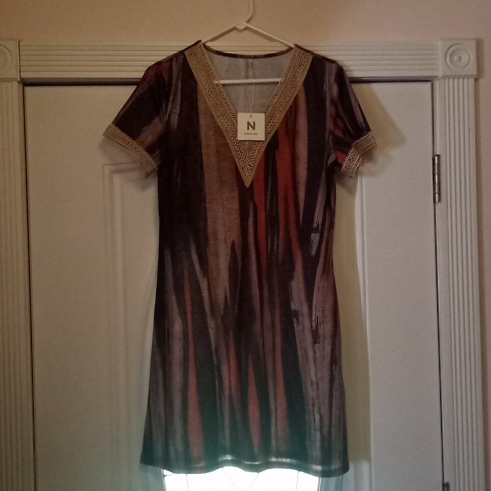 NWT NORACORA multi-color Jersey dress with embroidered lace trim